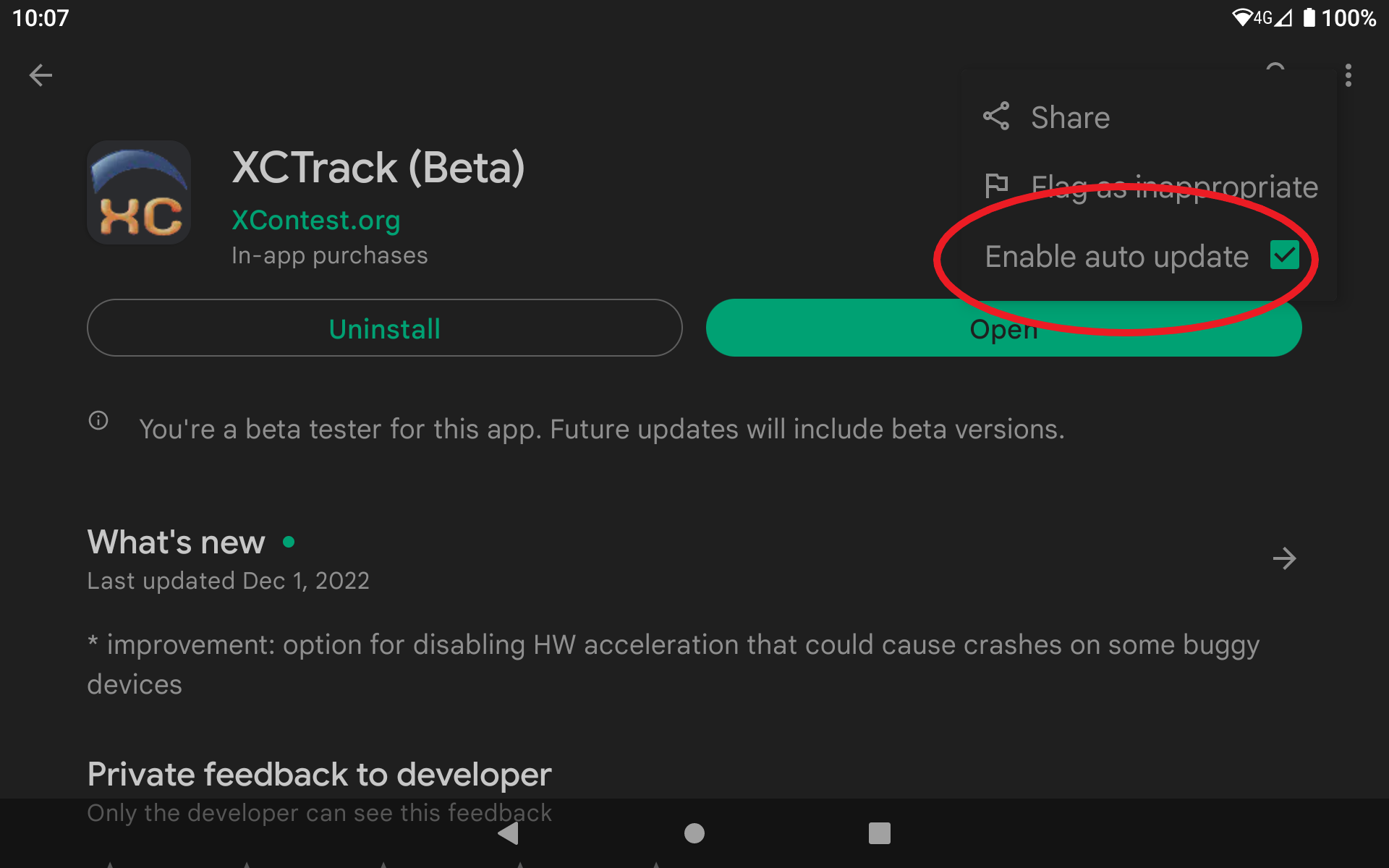 Play store – xctrack beta -enable auto update–