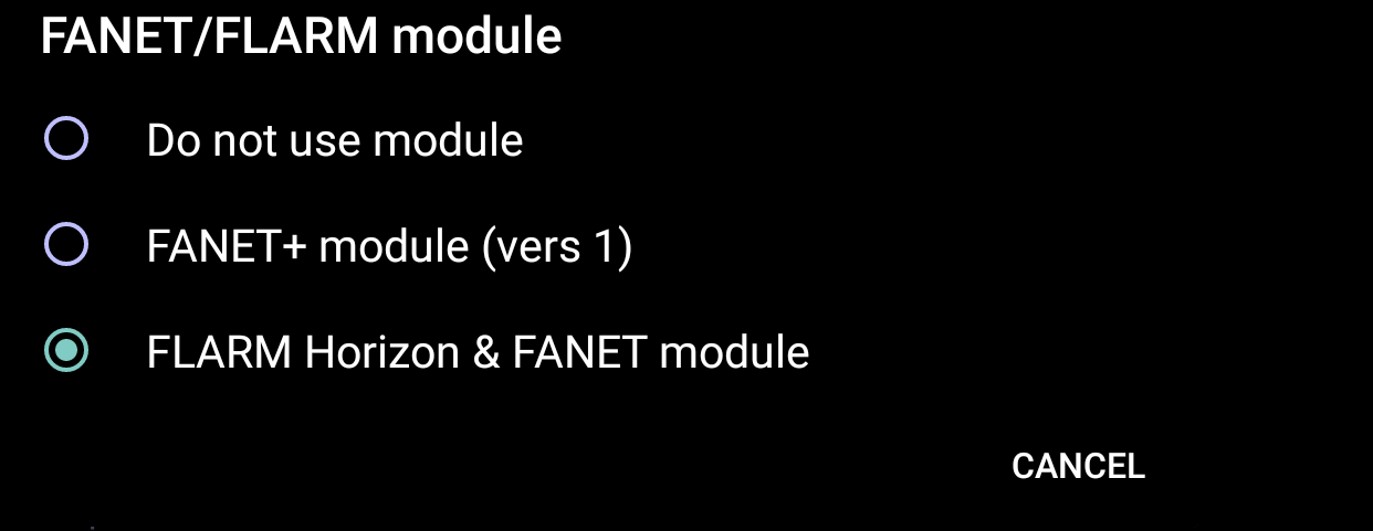 Flarm and fanet module selection