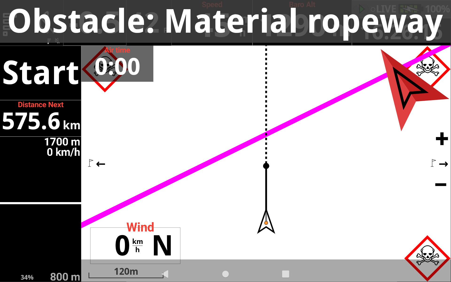 Obstacles map widget with alert and warning