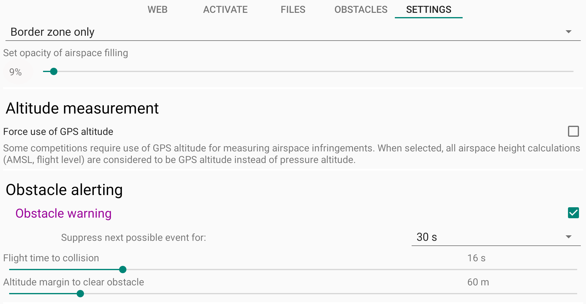 OBstacles settings